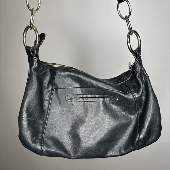 Vintage B. Makowsky Black Leather Shoulder Bag Hobo Tote Medium Leopard EUC 90s - Picture 2 of 15